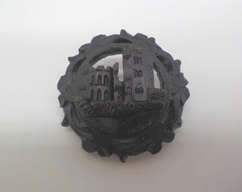 Cahir Castle with Shamrock Border, Reproduction Bog Oak Brooch