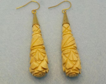 Ivory (faux) Carved Earrings