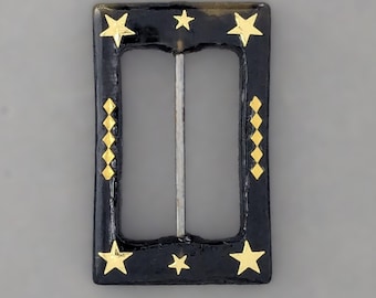 Pique Belt Buckle, Rectangle Large Star Corners, Reproduction