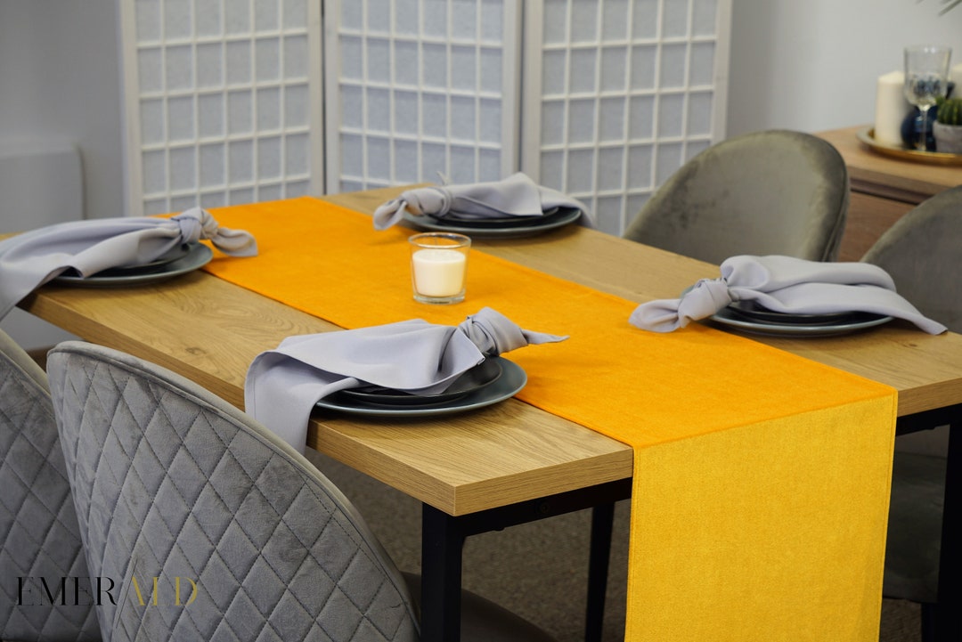 Mustard Yellow Table Runner and Light Grey Napkins for Events Weddings Anniversary Baby Shower