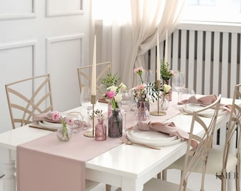 BLUSH PINK SET - Table Runner and Napkins - Handmade Table Set Decor