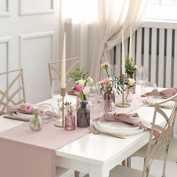 SET ROSA BLUSH - Runner da tavola e tovaglioli - Decorazione del set da tavola fatta a mano