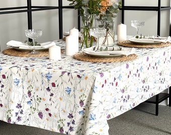 Lithuania's Fields of Flowers Tablecloth - 100% Polyester Gabardine, Floral Print, Custom Sizes Available, Easy Care & Durable