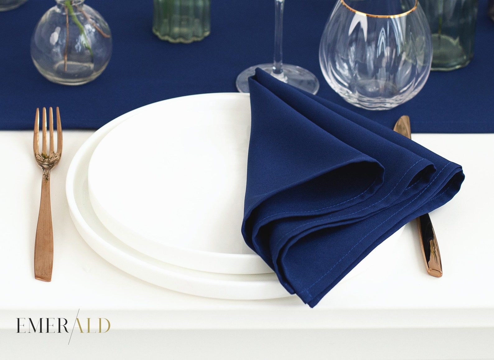 Handmade Navy Blue Gabardine Napkins – 18" Washable Dinner Decor - 10 Napkins