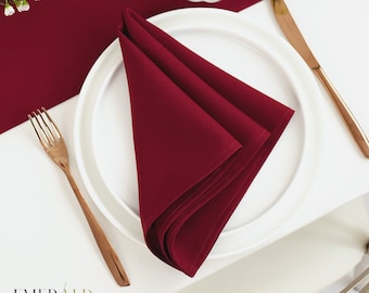 BURGUNDY RED PLAIN POLYESTER NAPKINS 1-100 FABRIC LINEN WEDDING PARTY DINING UK