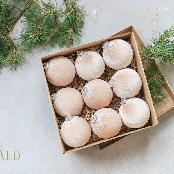 BEIGE CHRISTMAS ORNAMENTS | Handmade Velvet Balls, Home Tree Decoration