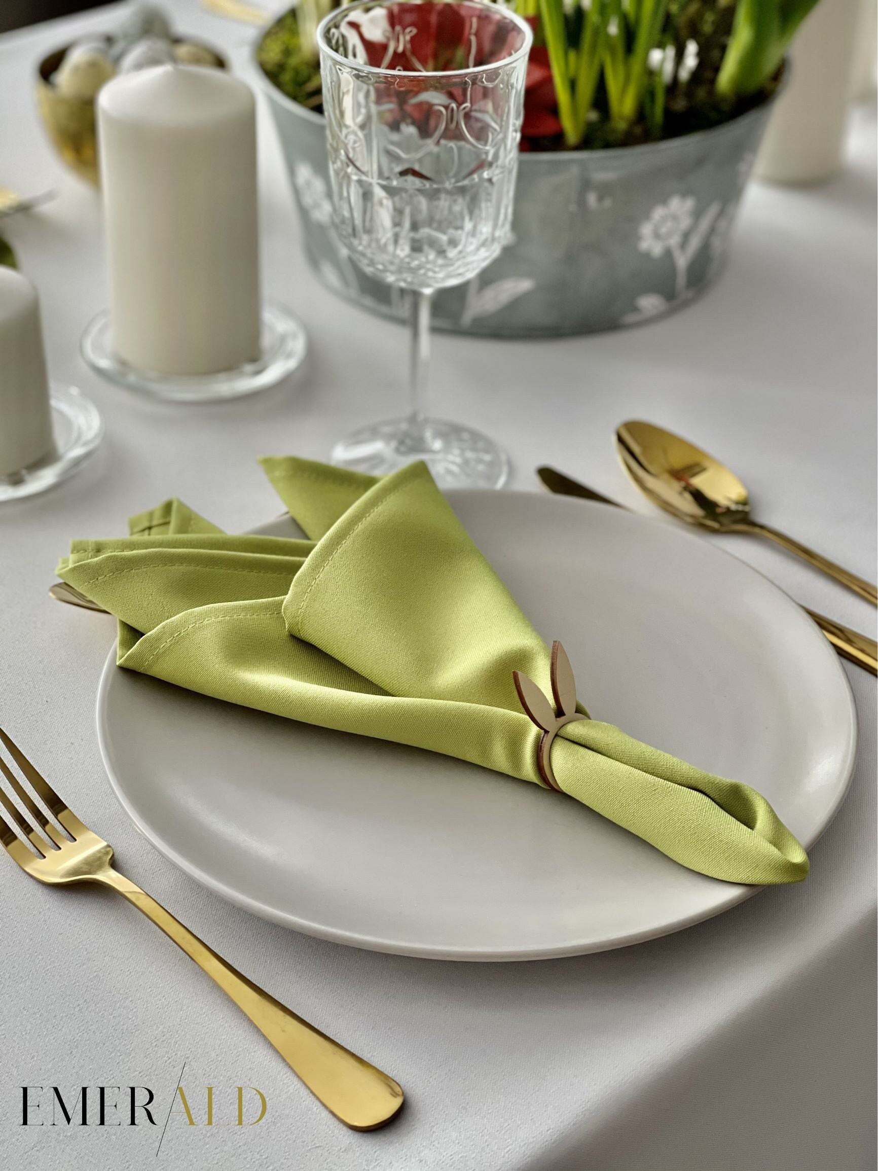 Handmade Light Green Gabardine Napkins - Set of 10, Washable - Etsy display picture 1