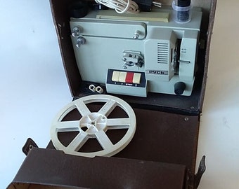 Vintage Russian projector Rus, retro super 8 movie tape cine movie projector.  Portable movie screen fully adjustable. Easy set up.