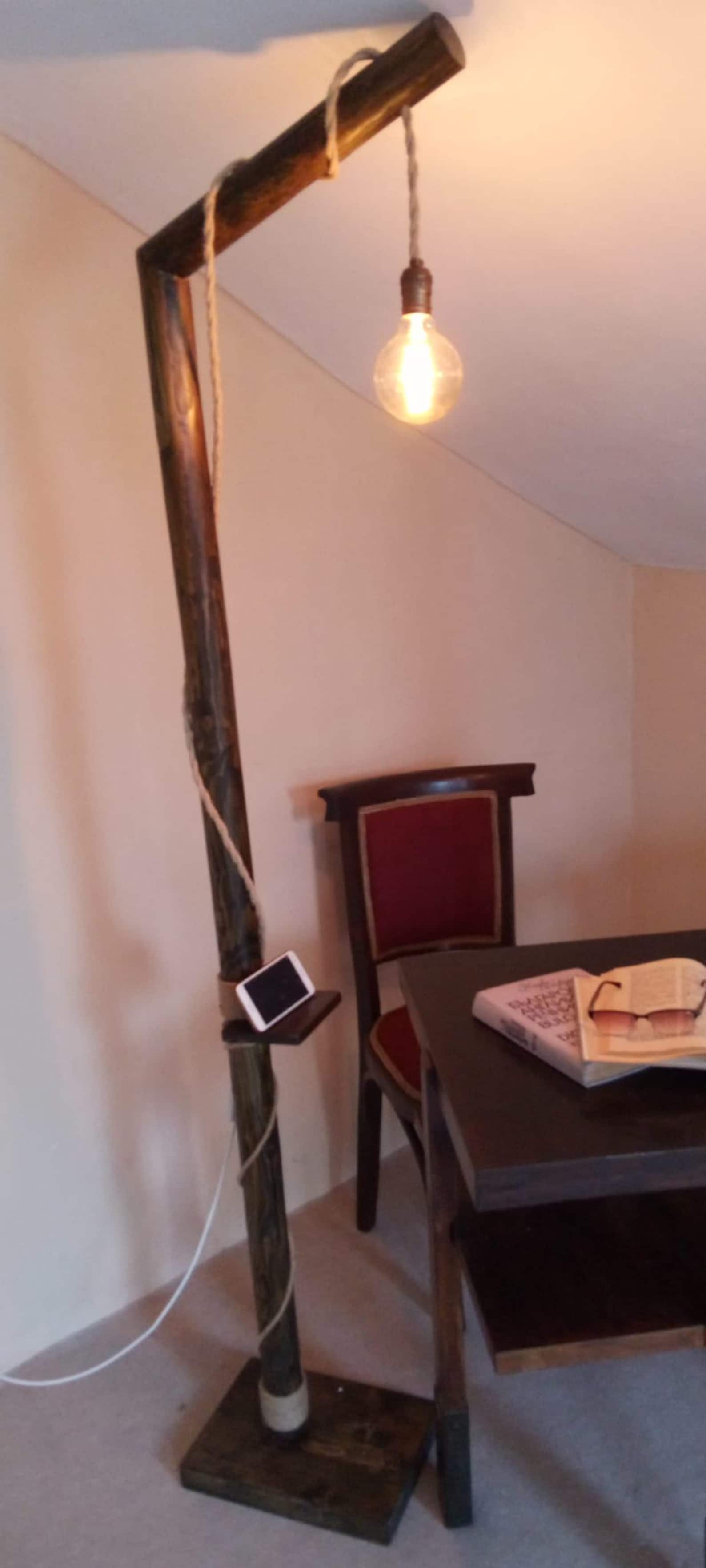 Large Handmade Wooden Floor Lamp, Rustic Style,retro Bulb and Socket ...