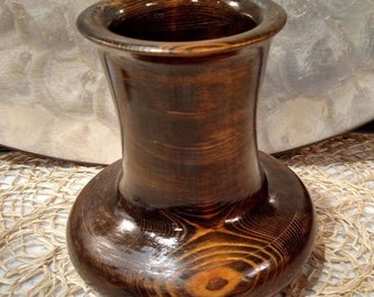 Vintage Natural Wood Vase, Turned Wood Vintage, EUC