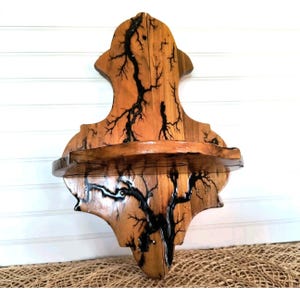 Fractal Burned Vintage Wood Shelf, Lichtenberg Art Burning, Electrified Upcycled