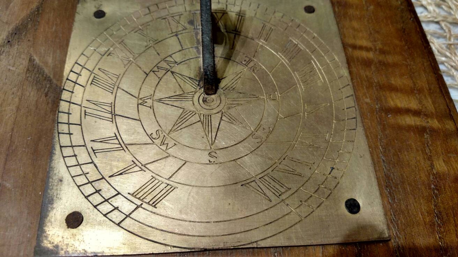 Vintage Brass Roman Numeral Sundial Mounted on Solid Wood Etsy