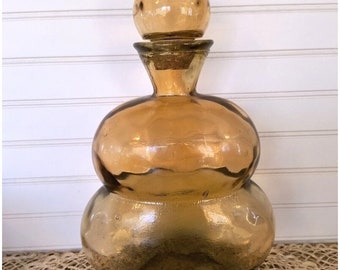 Vintage Blown Glass Decanter, Decorative Art Glass, Made in Spain, Heavyweight EUC