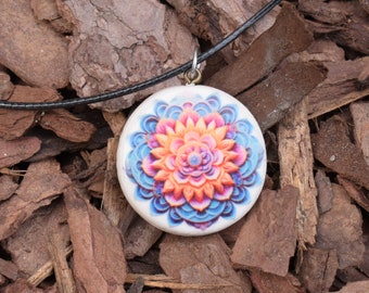 Colorful Mandala Pendant, Charm Necklace for Women, Meditation Pendant, Positive Energy Gift, Protection Pendant, Handmade Ceramic Necklace