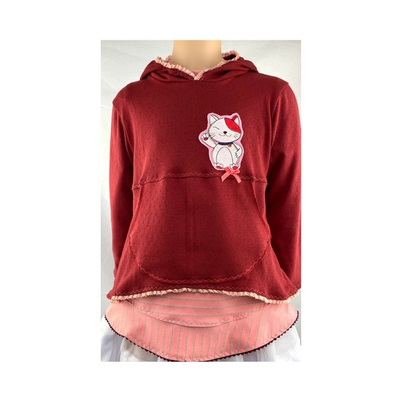 122/128 Hoodie Shirt Zweiteiler Pullover Kapuzenpulli Lagenlook Winkekatze