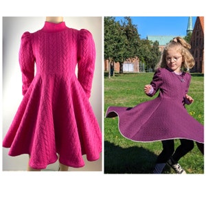 Abito piatto, abito girevole, abito felpato, abito in cotone, tinta unita, rosa, rosa, viola, blu