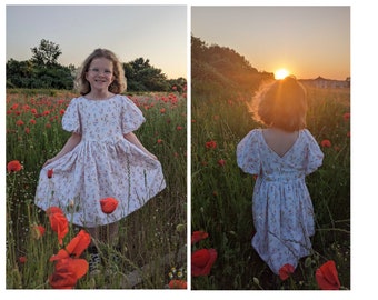 Kleid Sommerkleid Baumwollkleid Drehkleid Einschulungskleid Musselin rosa Blumenwiese