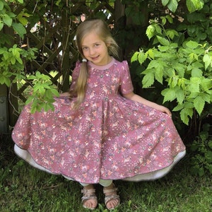 Drehkleid Sommerkleid Jerseykleid Tellerkleid Puffärmel Elfen und Einhorn rosa oder weiß Bild 7