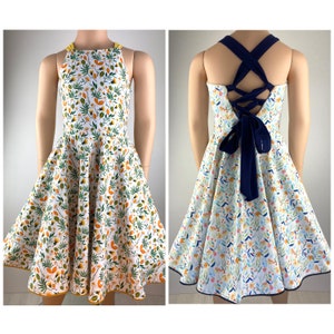 140, 152 yellow summer dress, swing dress, circle dress, dress with circle skirt with lacing, variants yellow, scattered flowers