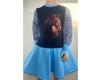 Girls' dress, sweat dress, swivel dress, cuddly dress, horse, horse motif