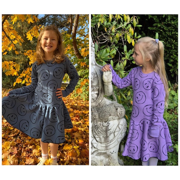 Sweat dress, twirl dress, cozy dress, autumn dress, winter dress, purple or blue