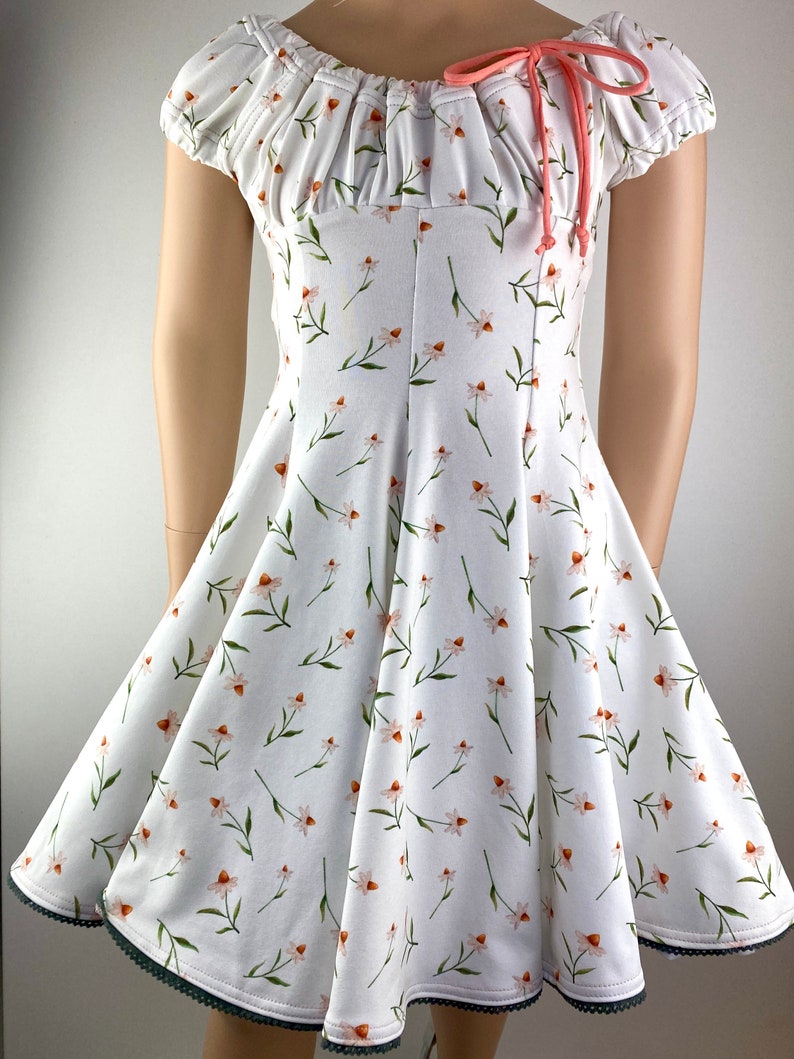 Kleid Sommerkleid Baumwollkleid Jerseykleid Drehkleid Festkleid Einschulungskleid Blüten Farbwahl rosa oder weiß Bild 6