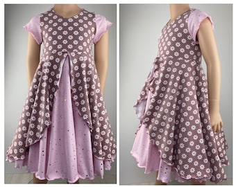 Tellerkleid Jerseykleid Mädchenkleid Doppelrock Blümchen rosa Glitzer