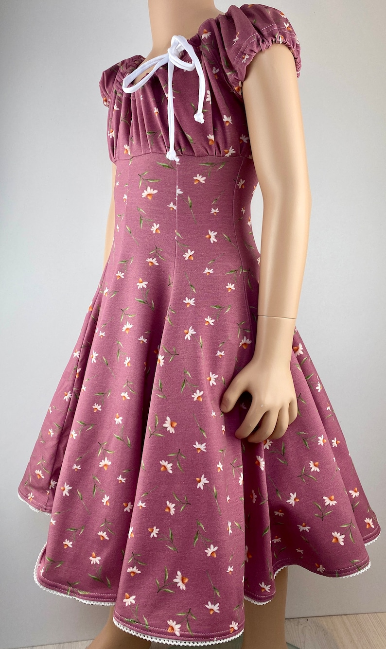 Kleid Sommerkleid Baumwollkleid Jerseykleid Drehkleid Festkleid Einschulungskleid Blüten Farbwahl rosa oder weiß Bild 3