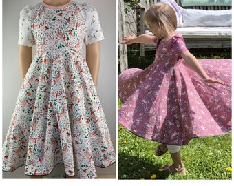 Drehkleid Sommerkleid Jerseykleid Tellerkleid Puffärmel Elfen und Einhorn rosa oder weiß