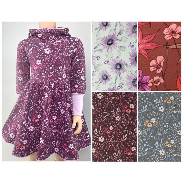 Sweatkleid Drehkleid Kuschelkleid Hoodiekleid Winterkleid Stoffwahl lila beere Blumen