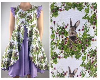 Plate dress jersey dress girls dress double skirt flowers Easter dress bunnies Easter bunnies