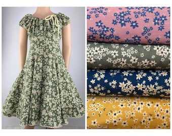 Dress summer dress cotton dress jersey dress twirl dress party dress school dress flowers color choice green blue mustard