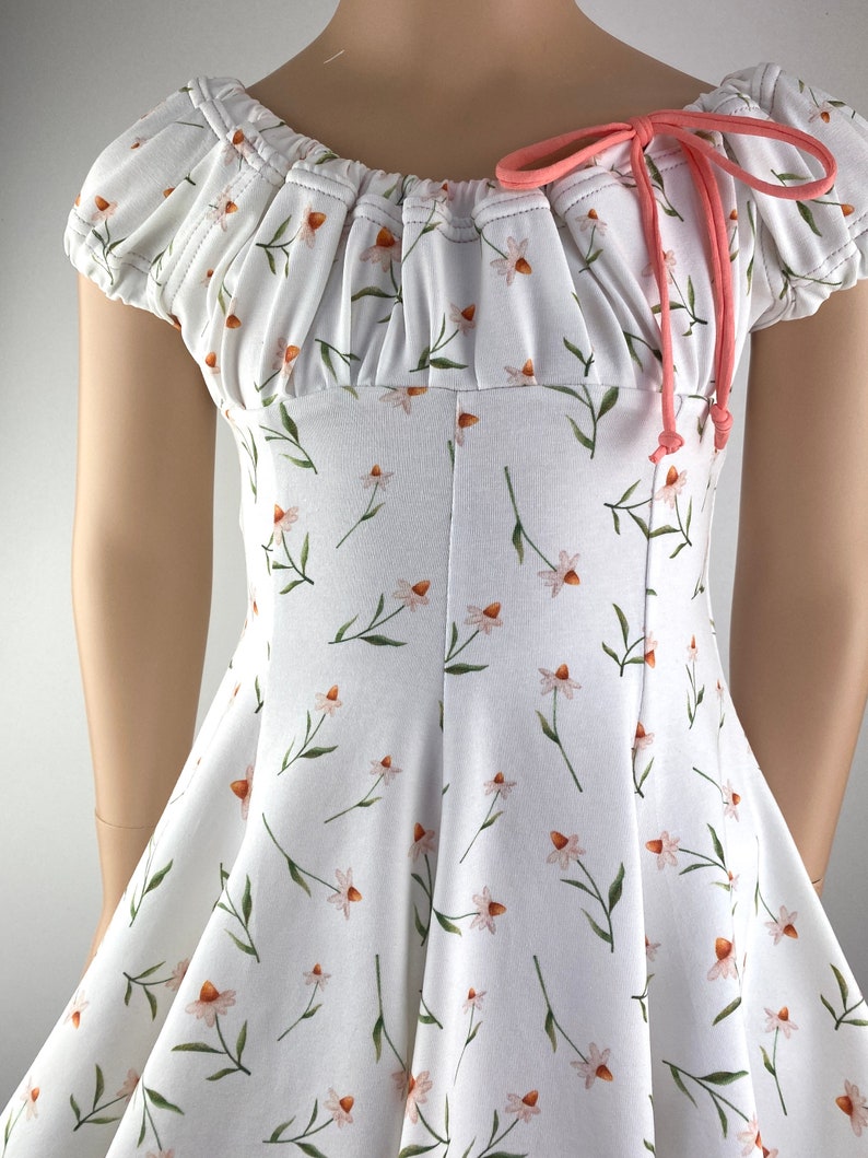 Kleid Sommerkleid Baumwollkleid Jerseykleid Drehkleid Festkleid Einschulungskleid Blüten Farbwahl rosa oder weiß Bild 7