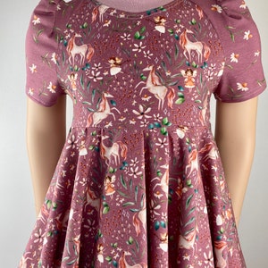 Drehkleid Sommerkleid Jerseykleid Tellerkleid Puffärmel Elfen und Einhorn rosa oder weiß Bild 4