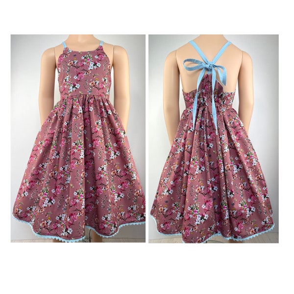 Kleid Sommerkleid Baumwollkleid Drehkleid Latzrock Latzkleid Blumen altrosa