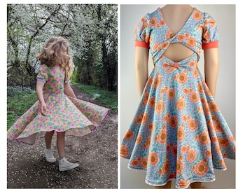 Summer dress jersey dress twirl dress beach dress retro flowers color choice