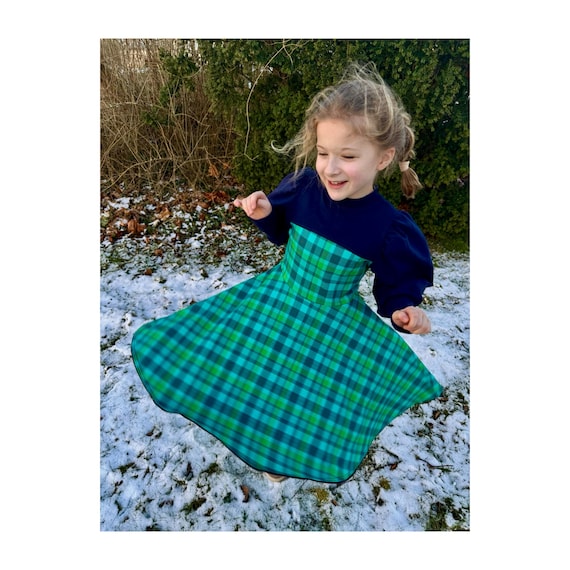 Swing Dress Sweat Dress Winter Dress Green Blue Check