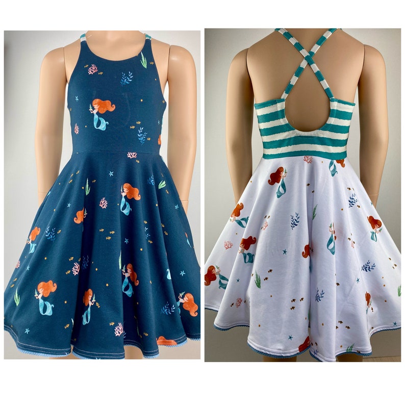 Sommerkleid Drehkleid Tellerkleid Kleid mit Tellerrock Trägerkleid Strandkleid Meerjungfrau weiß oder blau Bild 1