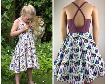 Summer dress, twirl dress, circle dress, dress with circle skirt, strap dress, beach dress, butterfly, color choice