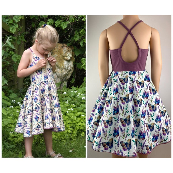 Sommerkleid Drehkleid Tellerkleid Kleid mit Tellerrock Trägerkleid Strandkleid Schmetterling Farbwahl