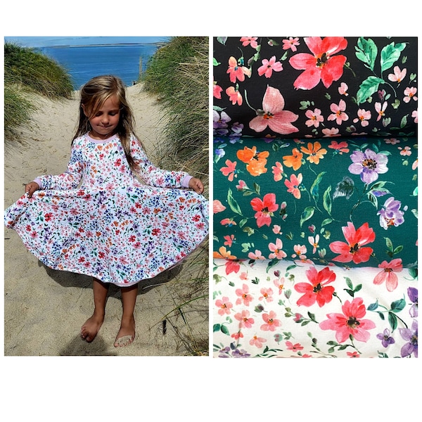 Circle dress, sweat dress, party dress, long-sleeved dress, flowers, color choice