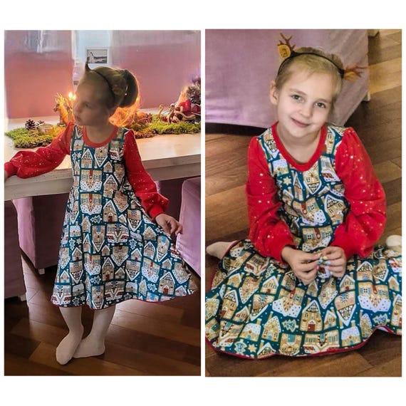 Dress Cotton Dress Sweat Dress Long Sleeve Dress Christmas Dress Christmas  Gingerbread House
