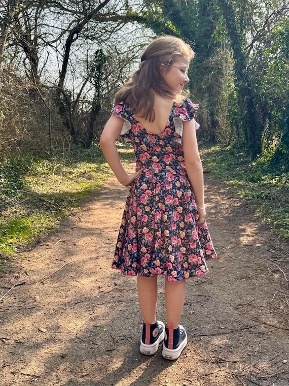 flared skirt jersey dress With Double Circle Skirt, Black, Roses Shop Summer