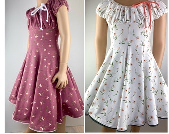 Kleid Sommerkleid Baumwollkleid Jerseykleid Drehkleid Festkleid Einschulungskleid Blüten Farbwahl rosa oder weiß