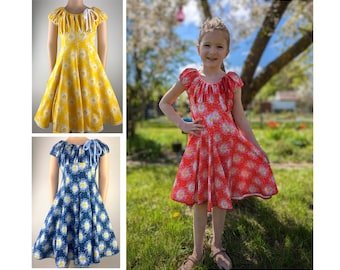 Dress summer dress cotton dress jersey dress swivel dress party dress school dress flowers choice of colors red blue yellow