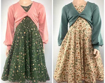 Circle dress Jersey dress Party dress Long-sleeved dress Bolero Layered look Floral