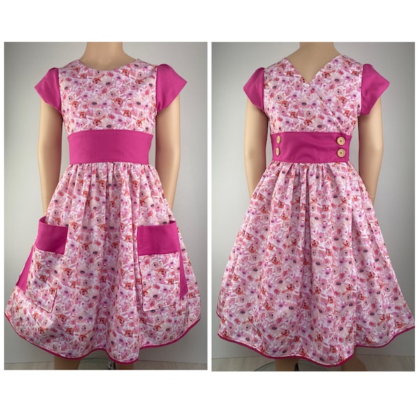 Kleid Sommerkleid Baumwollkleid Drehkleid Einschulungskleid Wickelkleid rosa pink Blumen