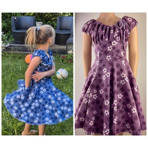 Abito estivo, abito in cotone, abito in jersey, abito a ruota, abito da festa, abito per l&#39;iscrizione a scuola, viola o blu