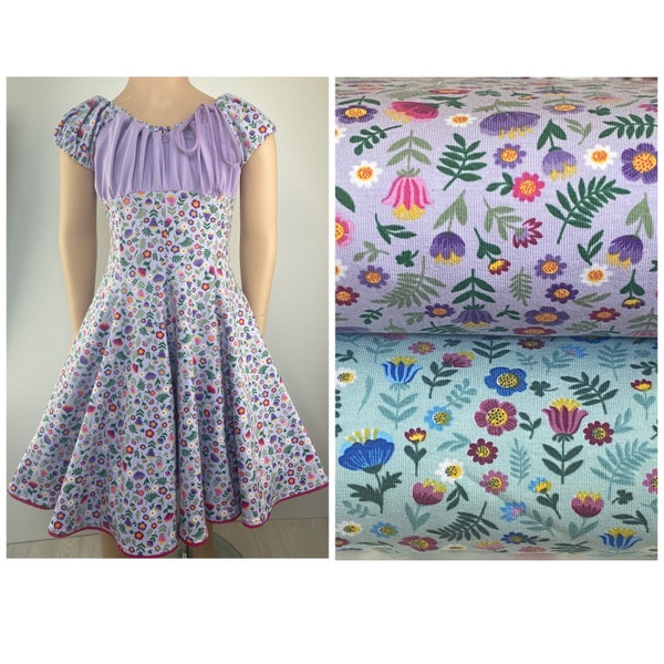 Kleid Sommerkleid Baumwollkleid Jerseykleid Drehkleid Festkleid Einschulungskleid Blumen Streublümchen lila türkis