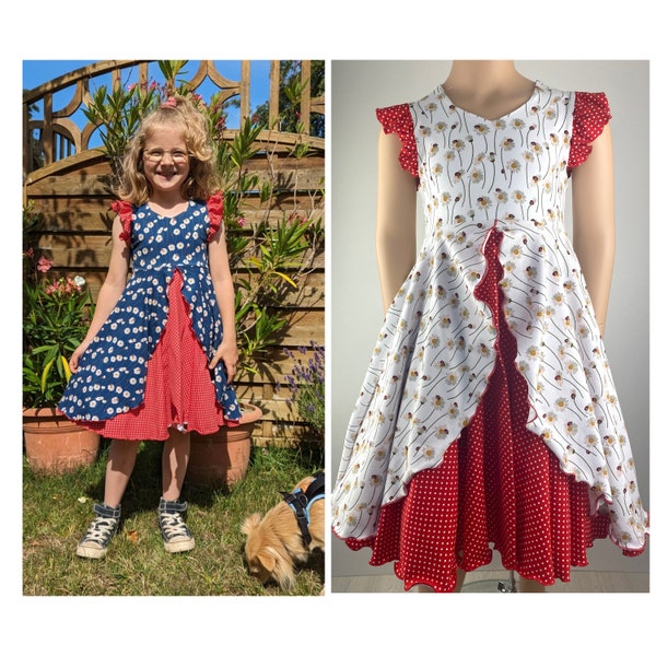 Tellerkleid Jerseykleid Mädchenkleid Doppelrock Gänseblümchen Marienkäfer rot blau weiß